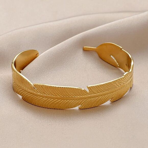 Feather Cuff Bangle Bracelet in Gold - Picture 8 of 12